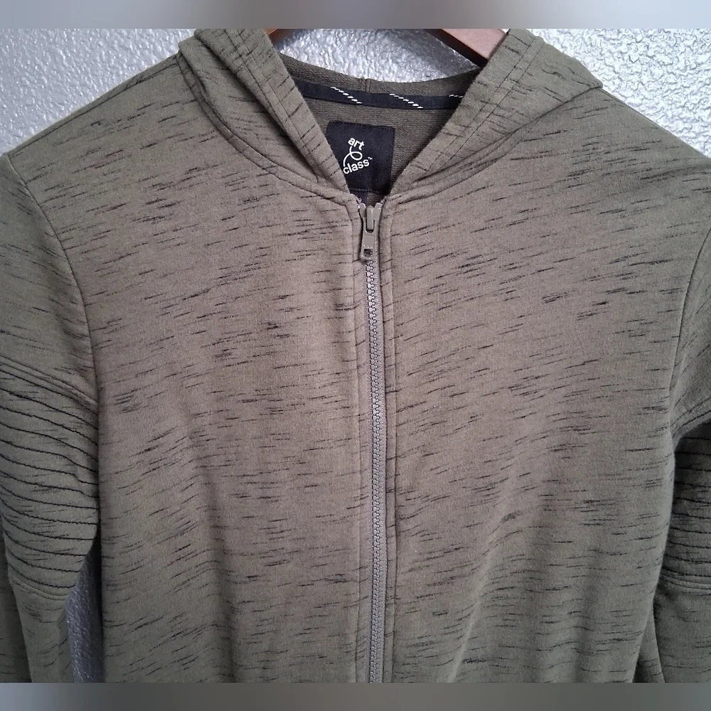Olive Heathered Lightweight Jacket With Hood   Size L